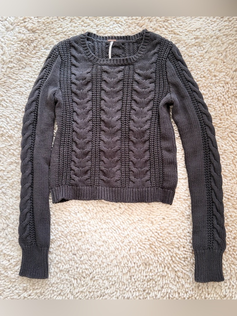 Free People Charcoal Cable Crewneck Sweater - S